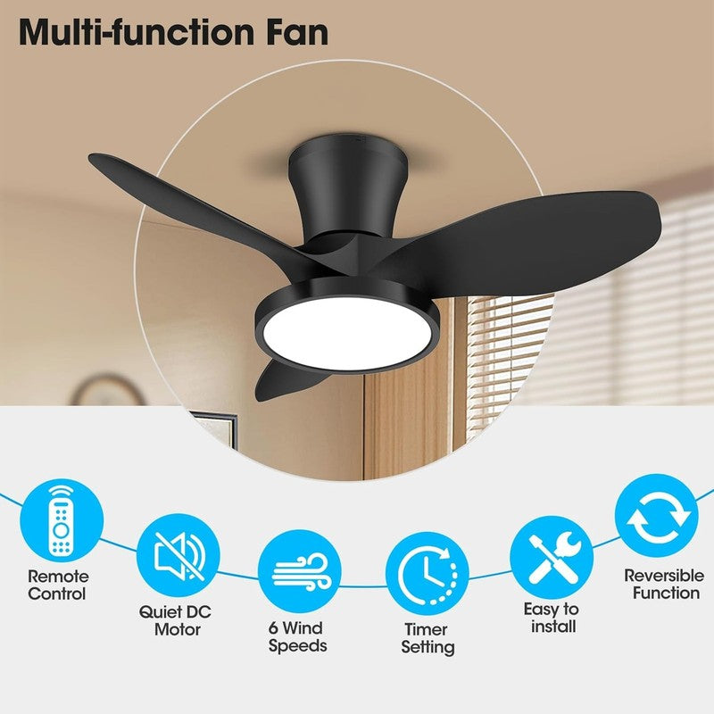 Quiet Ceiling Fan with LED Light DC Motor 32 Inch Large Air Volume Remote Contro1