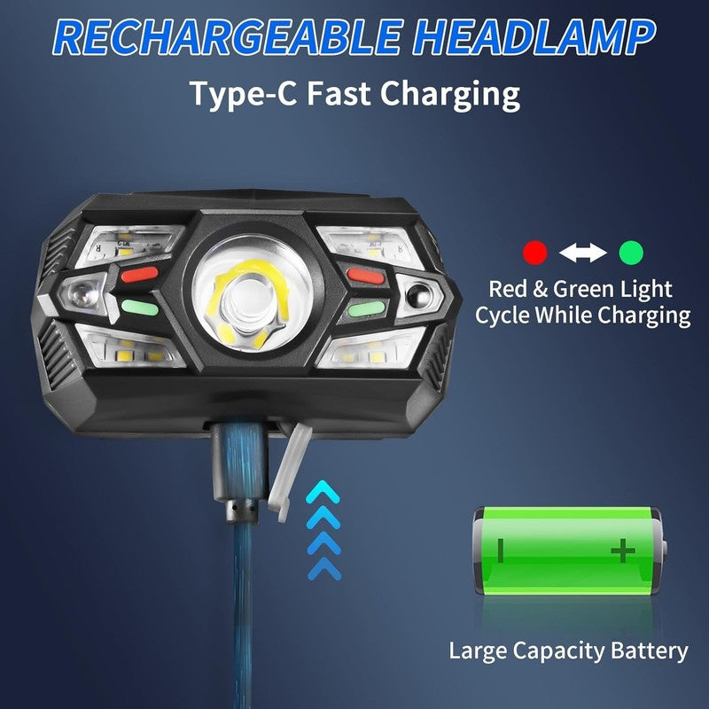 Rechargeable 3-Pack LED Headlamps with Motion Sensor & Red Light for Camping3