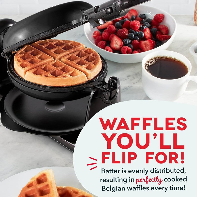 Flip Belgian Waffle Maker 1in Thick Rotating Nonstick Quick Heat Black1