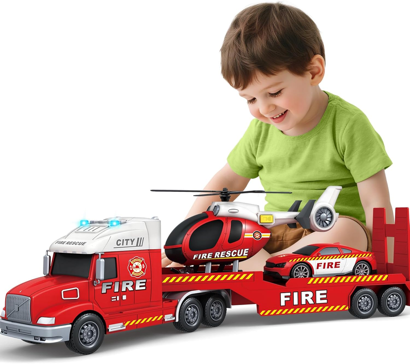 Toddler Boys Toys, 3 4 5 Large Fire Truck Toys with Lights Sounds, Truck Car wit10