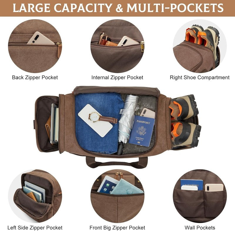 45L Canvas Duffle Bag Travel Weekender Overnight w/ Shoes Compartment Men1