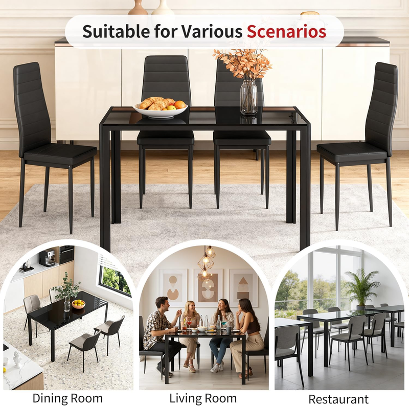 47in Glass Dining Table Black Rectangular 4-6 Person Modern Kitchen Space Saving4