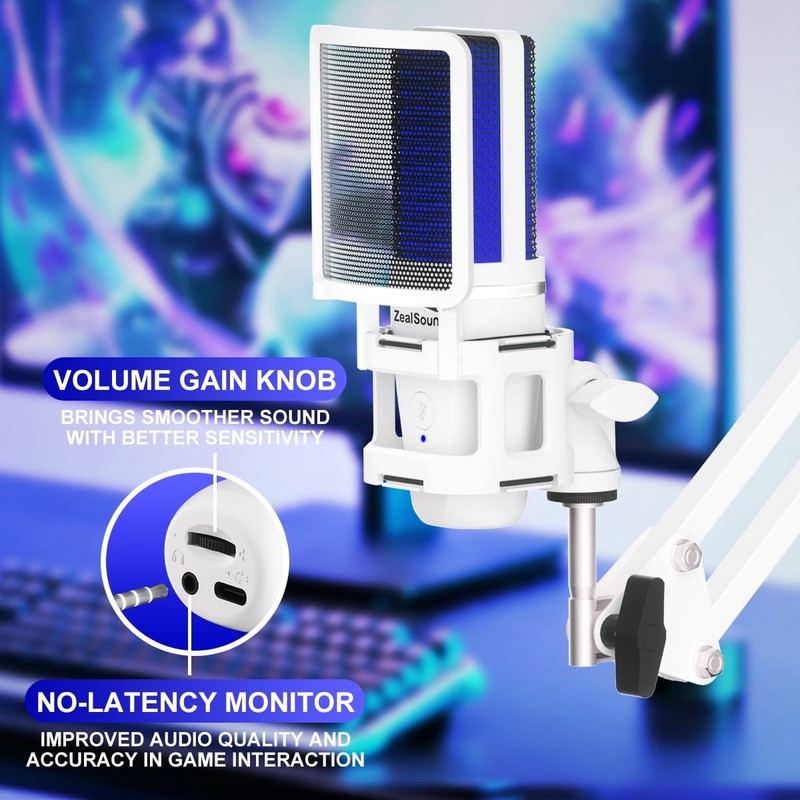 USB Condenser Microphone RGB Mute Boom Arm Pop Filter Shock Mount Plug Play9