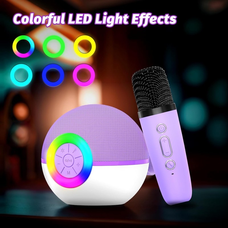 Portable Mini Karaoke Machine with Bluetooth & LED Light for Kids (Purple)4