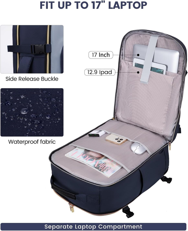 40L Travel Backpack Carry On TSA Airline Approved 17in Laptop Cubes8