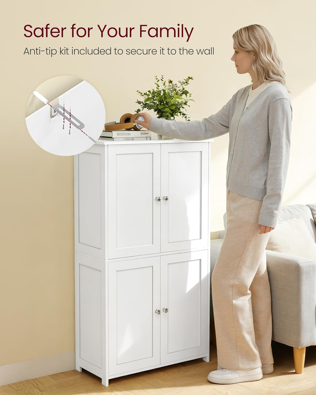 Shaker Floor Storage Cabinet 4 Door 2 Shelves Tall Organizer Cloud White6