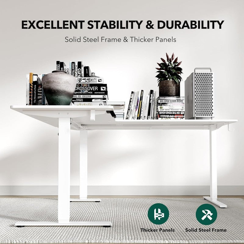 L-Shaped 63x55 Electric Standing Desk Adjustable Height Corner White6