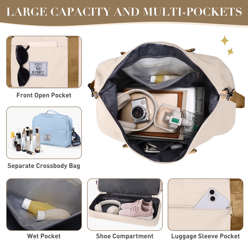 Travel Duffle Bag Set 2 Pack Weekender Bags for Women with Shoe Compartment Carr2