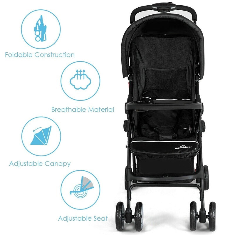 Foldable Lightweight Baby Stroller, Travel Pushchair for 0-36M, 13 Lbs, Black3