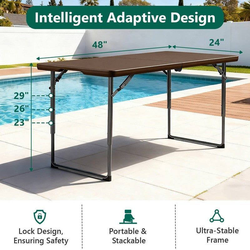 4FT Folding Table, Adjustable Height 23–29In, Heavy Duty Portable Table, Waterpr2