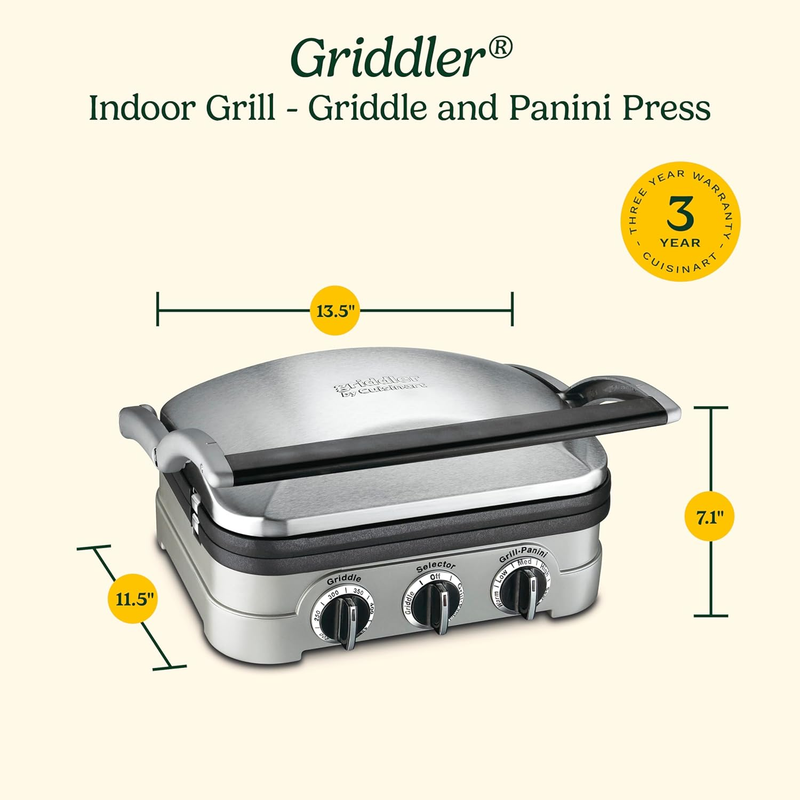 Griddler Indoor Grill, Panini Press, Sandwich Maker & More, 5-In-1 Grilling, Dis7