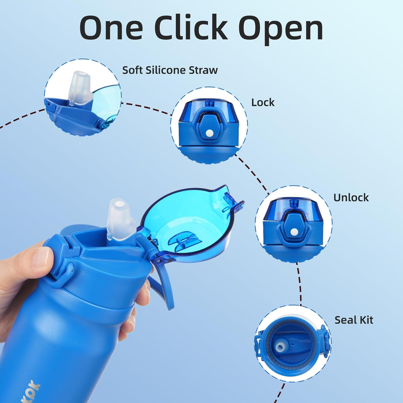 14oz Insulated Water Bottle Stainless Steel Straw Lid Handle Blue2
