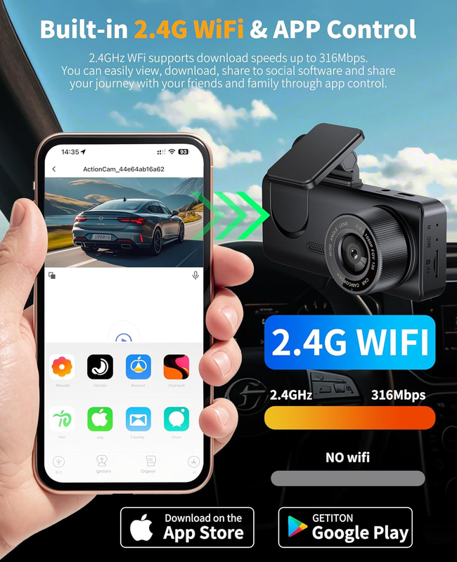 Dual Channel Dash Cam with WiFi, Night Vision, 170° Wide Angle & G Sensor3