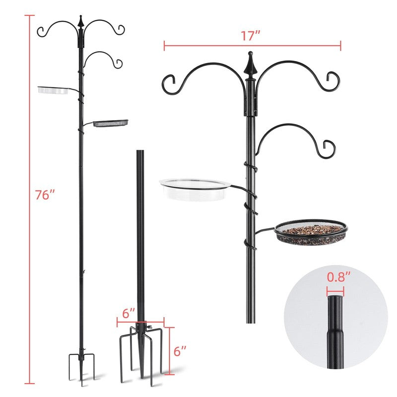 77" Black Bird Feeding Station Kit w/ 5-Prong Base, Outdoor Feeder Stand1
