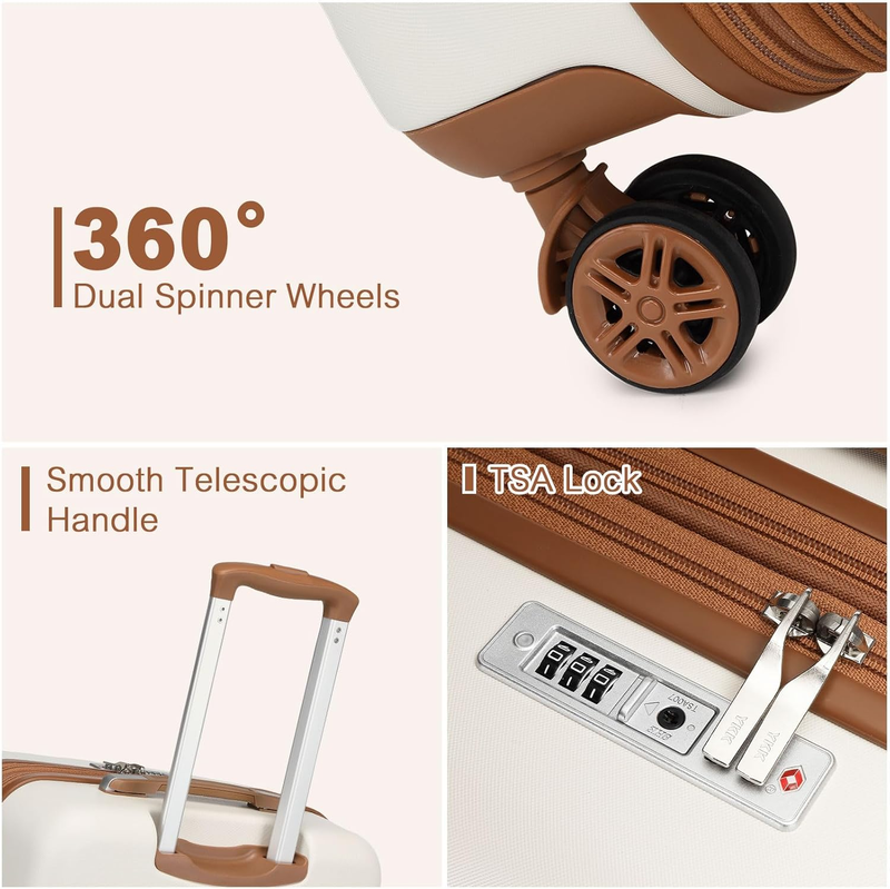 3pc Carry On Luggage Set TSA Lock Hardshell Spinner Wheels Cream Brown7