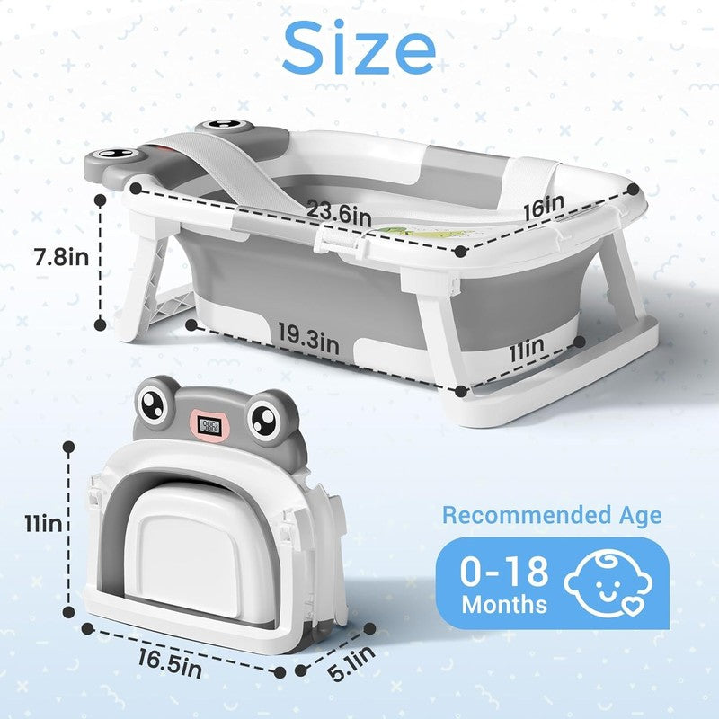 Collapsible Baby Bathtub with Cushion & Thermometer, Grey (0 24 Months)2