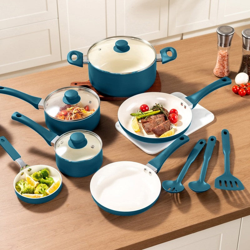 12 Piece Ceramic Nonstick Aluminum Pots and Pans Cookware Set, Blue5
