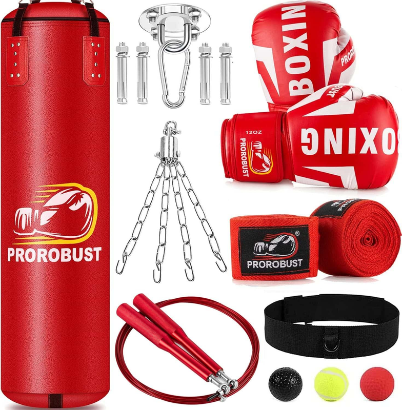 4Ft PU Punching Bag Set w 12oz Gloves MMA Kickboxing Boxing Unfilled8