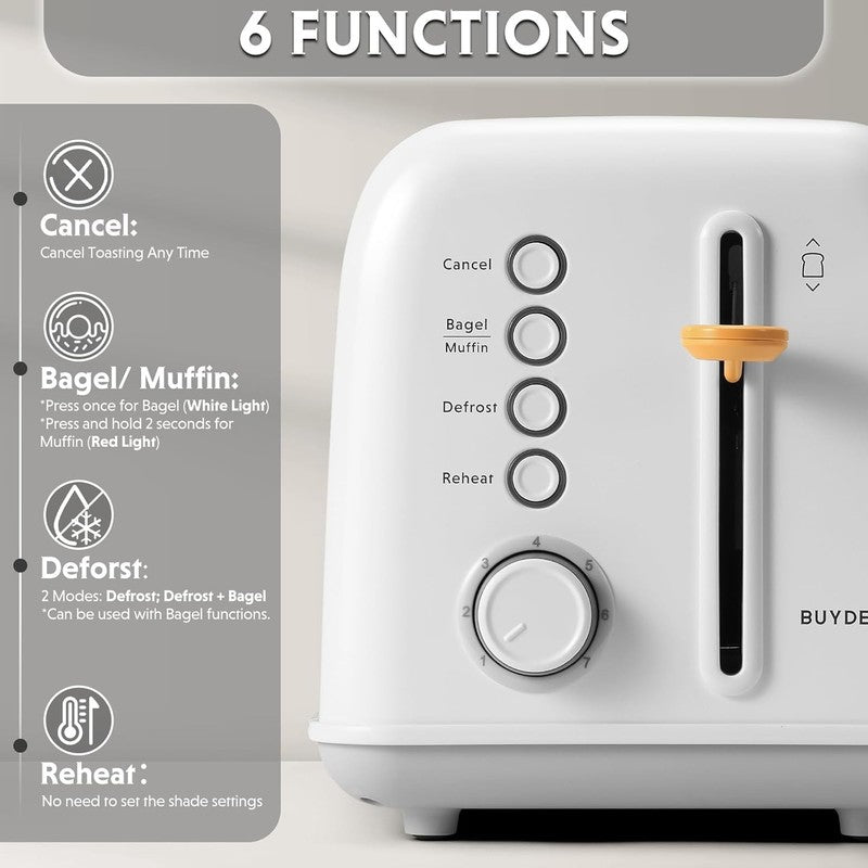 Retro 2 Slice Toaster Extra Wide Slots Stainless Steel 7 Shade Muffin White1