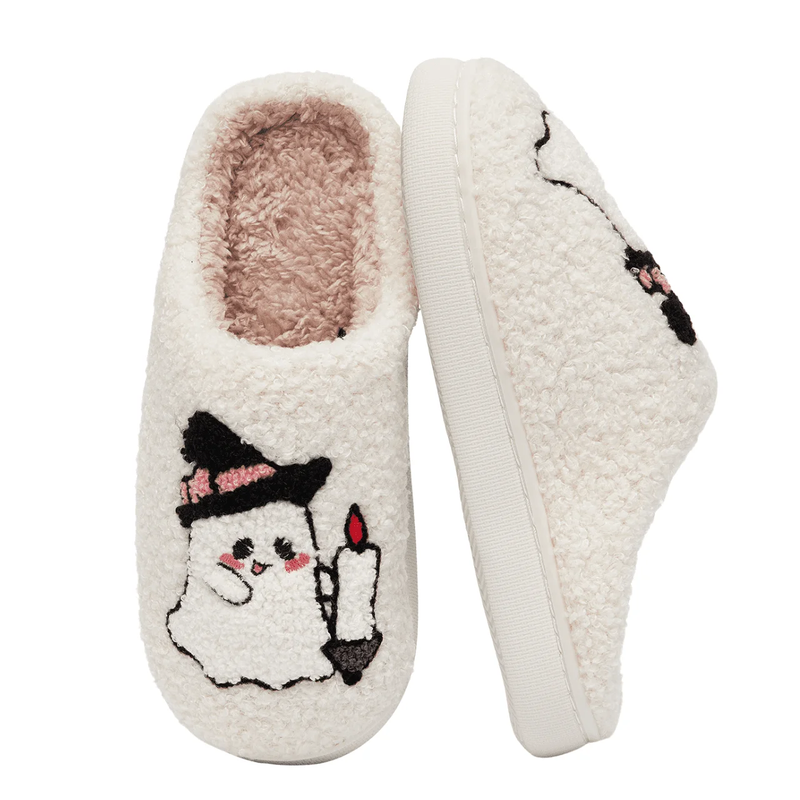 Halloween Ghost Slippers for Family Plush Comfy Warm Shoes Men Women0