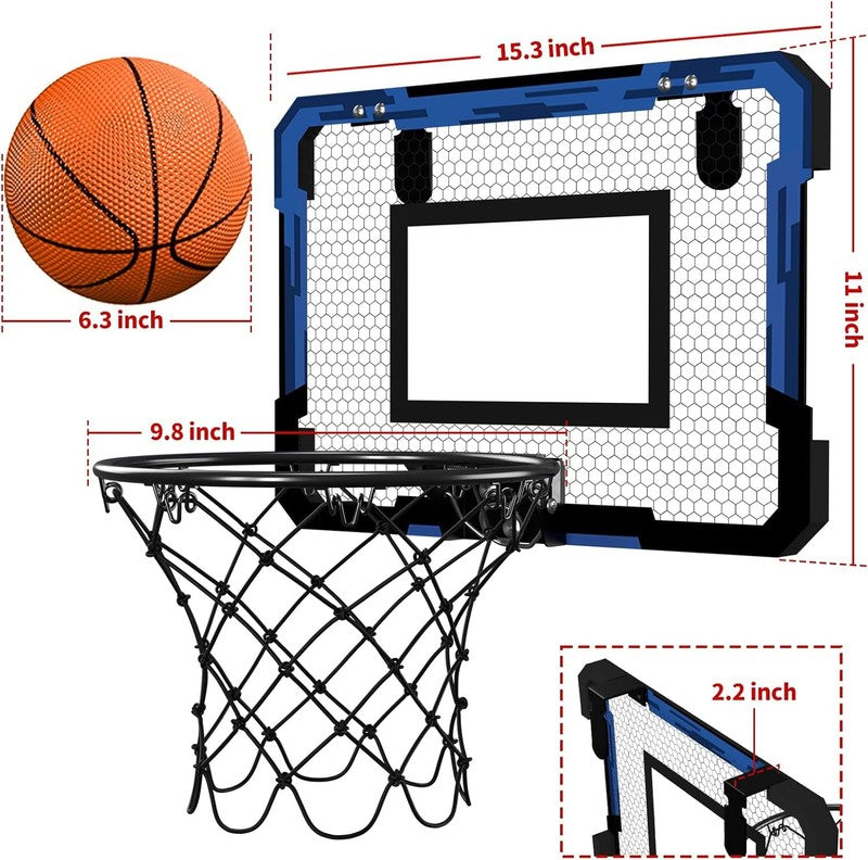Mini Basketball Hoop Over Door with 3 Balls & Inflator Breakaway Rim Blue7