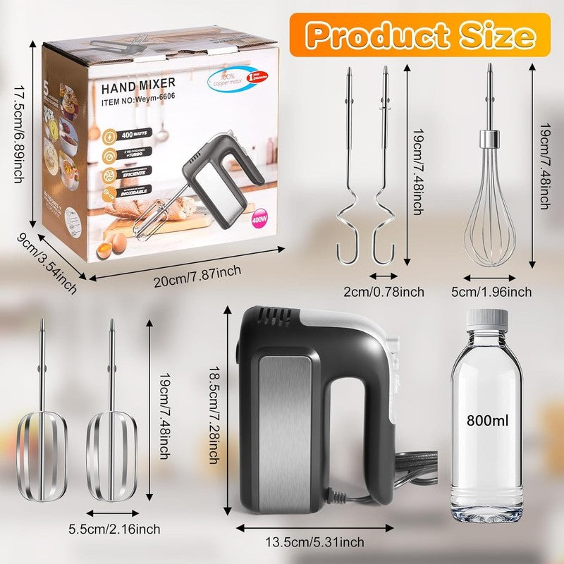 5 Speed 400W Hand Mixer Electric Handheld   Ultra Powerful Handheld Mixer with T1