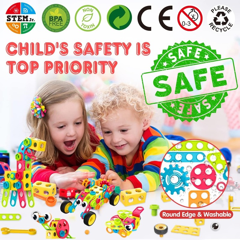 195PCS STEM Building Blocks Educational Toy w Storage Box Ages 3–101