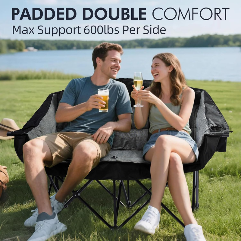 Double Camping Chair Loveseat 2-Person Oversized Folding Couch Heavy Duty 600LBS1