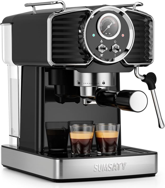 20 Bar Espresso Machine with Milk Frother 61oz Black Retro8