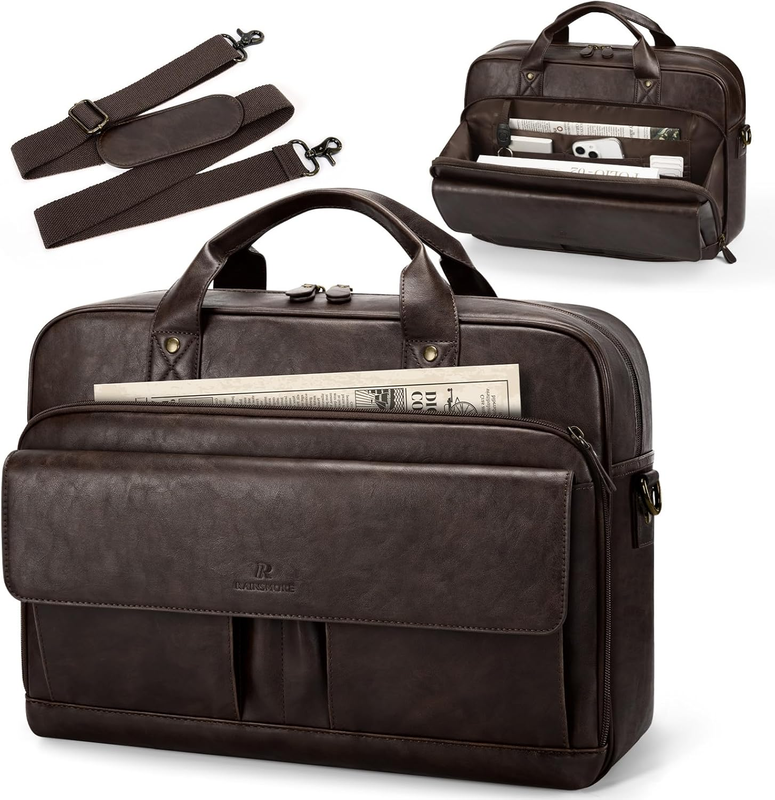 Mens Laptop Bag PU Leather Messenger 15.6in Briefcase Vintage Business Satchel10