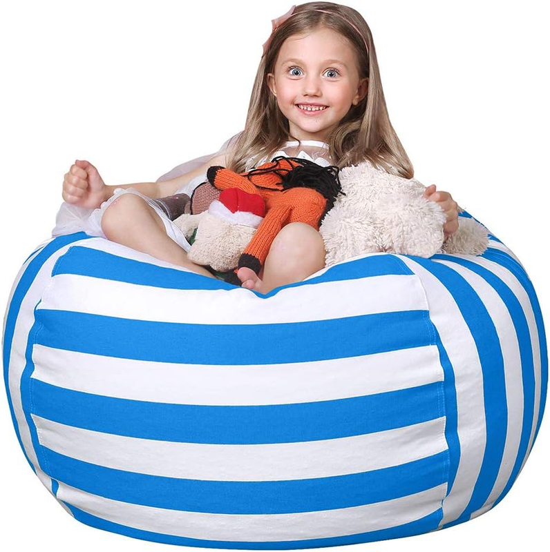 Kids Stuffed Animal Storage Bean Bag Cover XL Cotton Canvas Blue7