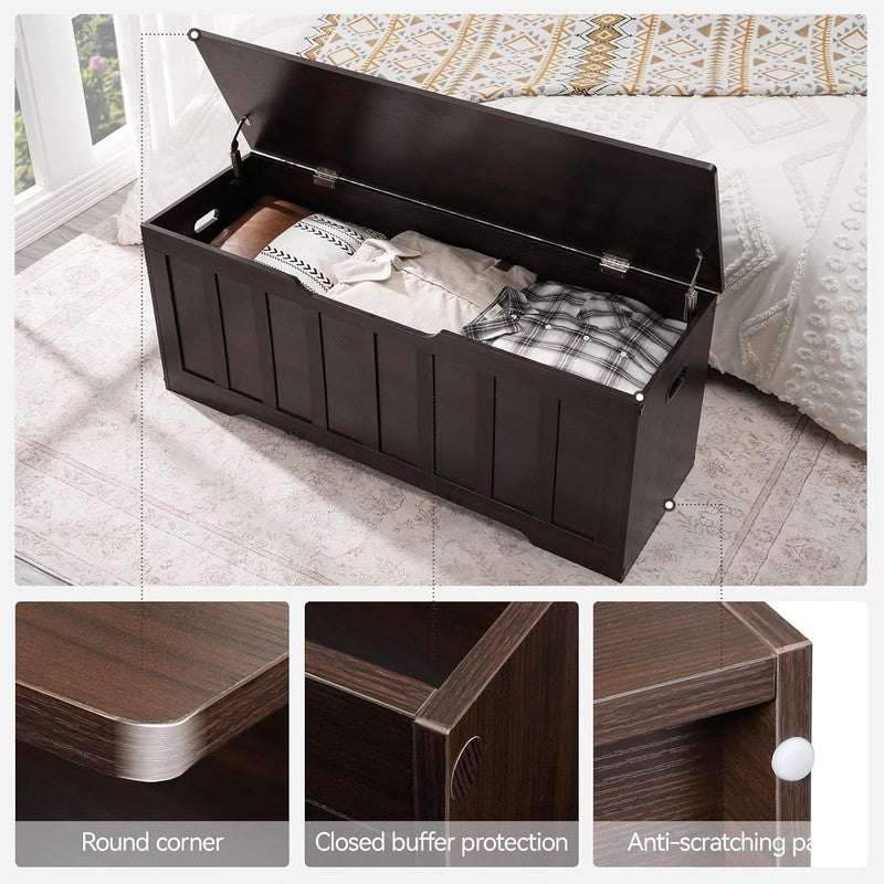 47.2'' Wooden Storage Chest Trunk Flip Top Bench Shoe Storage Espresso5