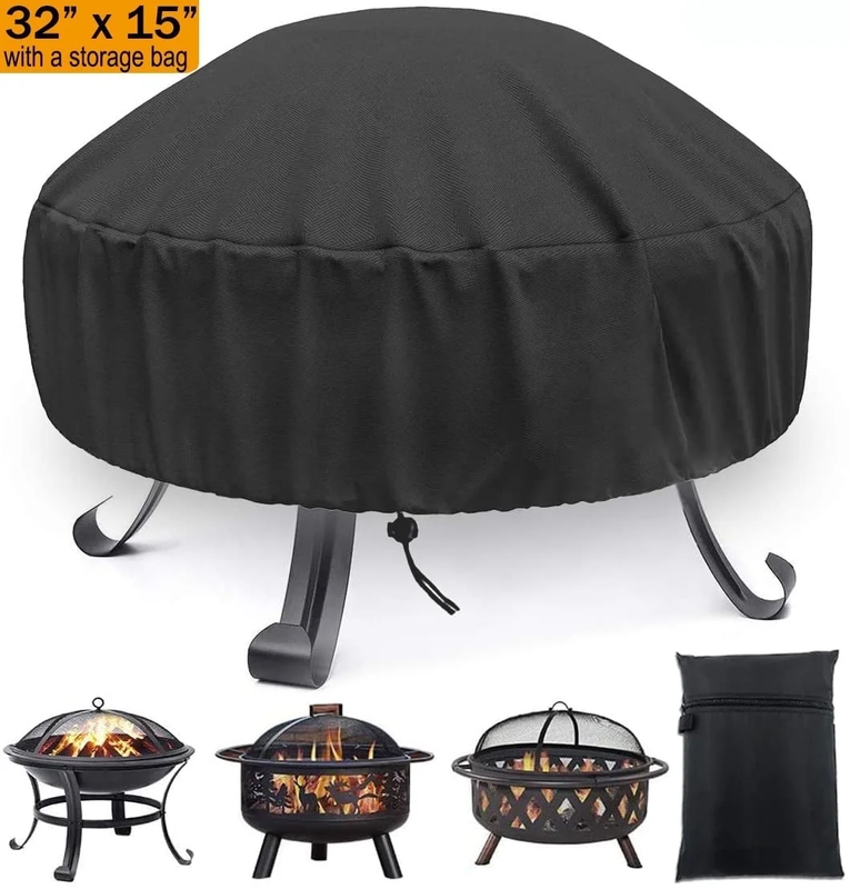 Round Fire Pit Cover 32"x15" Waterproof Outdoor Fit 28/30/32in w/ Bag10