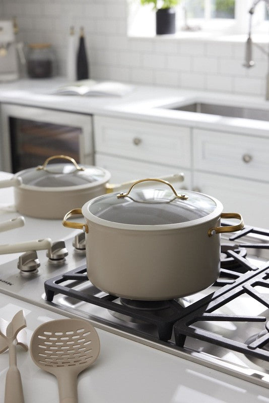 12-Piece Non-Stick Granite Collection Cookware Set, Pots and Pans Set - Taupe & 7