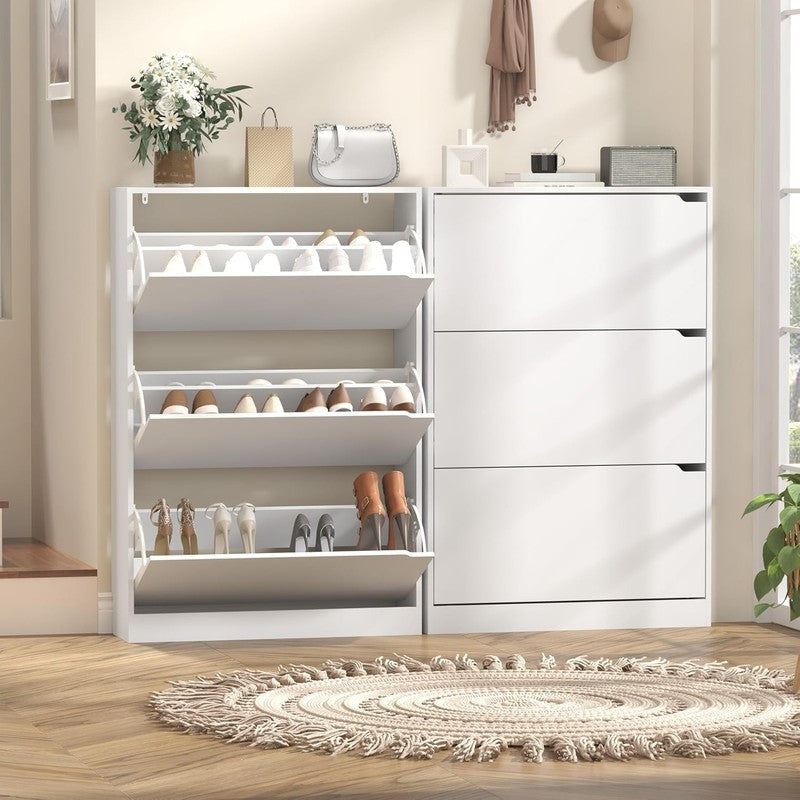 47'' Shoe Cabinet 3 Flip Drawers Slim Wood Storage Rack Organizer Entryway White2
