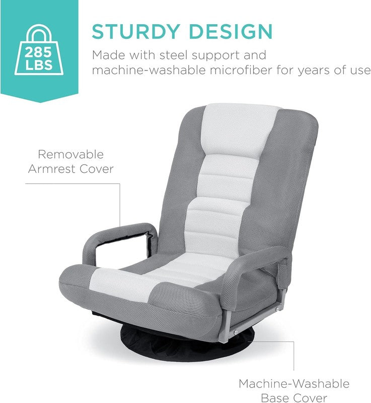 Gaming Floor Rocker Chair 360° Swivel, Lumbar Support, Gray/White5