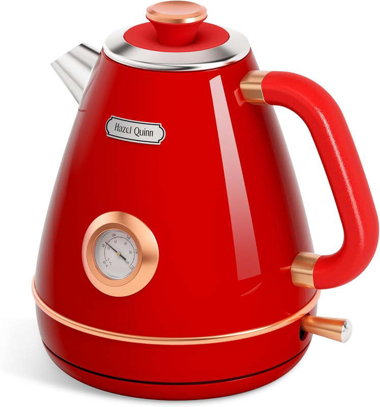 Retro Electric Kettle 1.7L 1200W Stainless Steel w/ Thermometer Ruby Red0