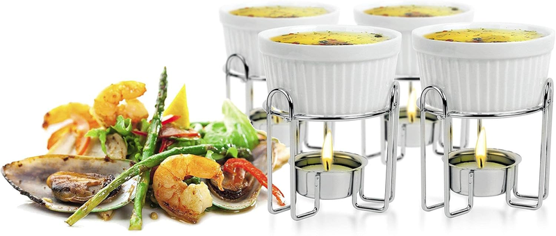 4pc Ceramic Butter Warmers Set, w/ Tea Light Candles, Dishwasher Safe, White9