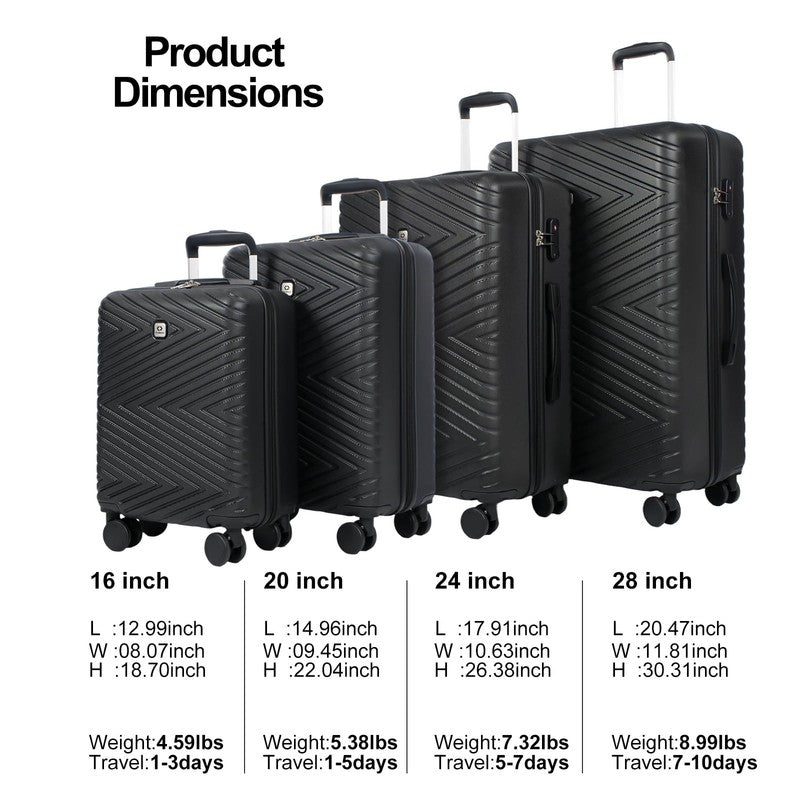 4 Piece Hardshell Luggage Set Hardside Lightweight Suitcase with TSA Lock Spinne5