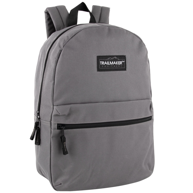 Gray Classic Backpack 17" Dual Zipper School Travel Bag8