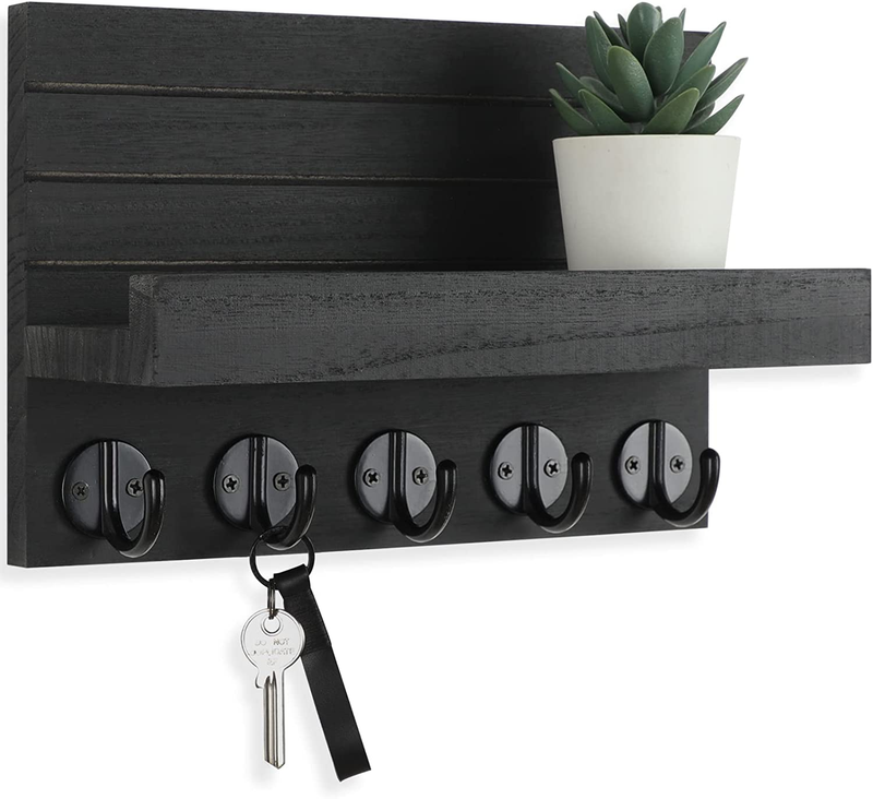 Key Holder for Wall, Decorative Key and Mail Holder with Shelf Has Large Hooks f7