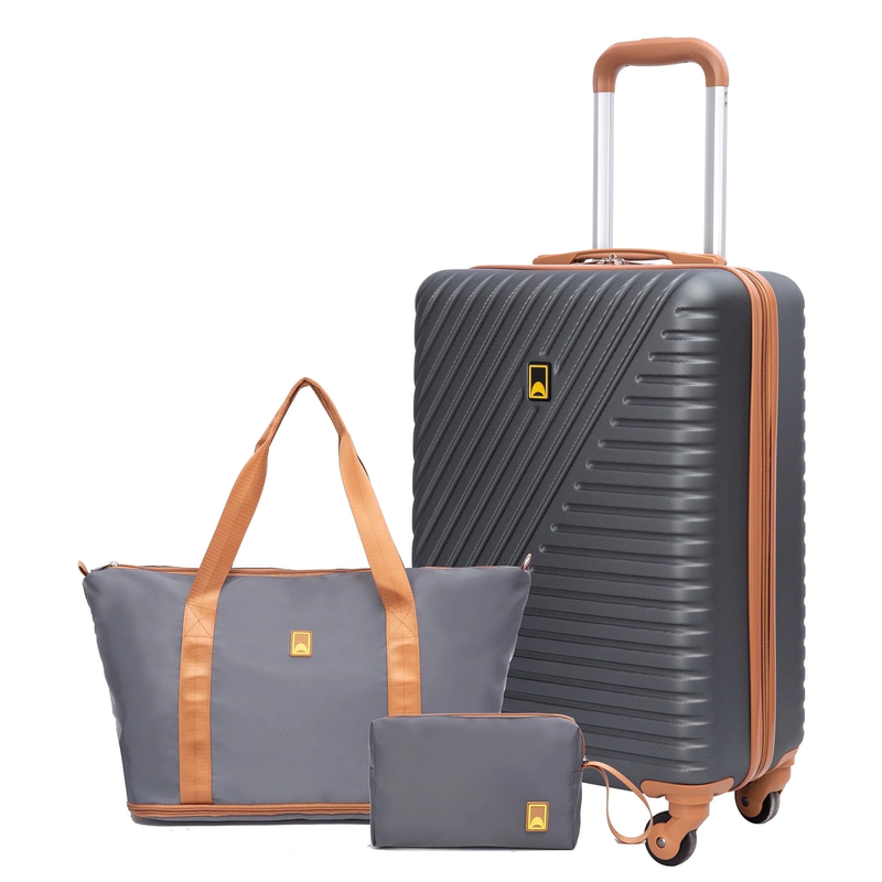 3 Piece Carry On Hardside Luggage Set Spinner Wheels Travel Bag Toiletry Gray10