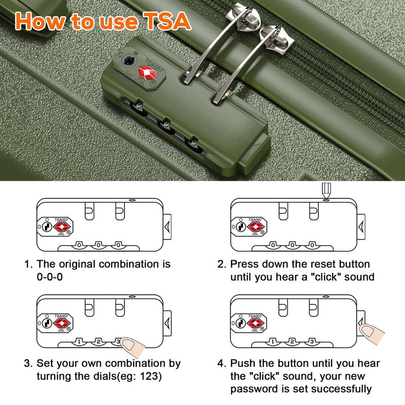 4 Piece Hardshell Luggage Set Spinner Wheels TSA Lock Lightweight Durable Green6