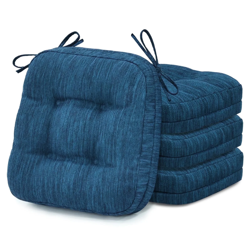 3.5" Tufted Memory Foam Chair Cushions Set of 4 16.5"x16.5" Blue11