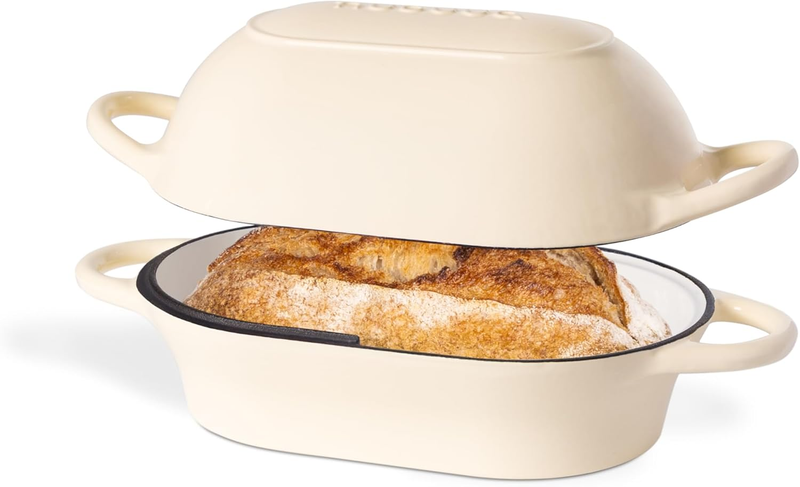 Cast Iron Dutch Oven Bread Loaf Pot 24x16cm Nonstick Cream10