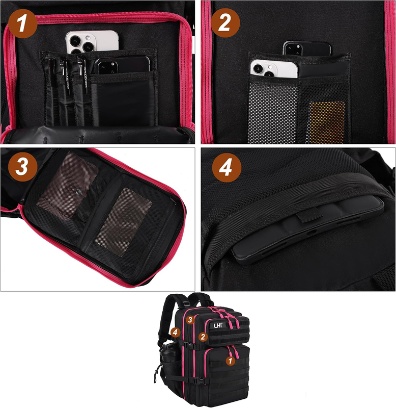 Military 45L Tactical Backpack Black Red Zipper MOLLE Travel Bag5
