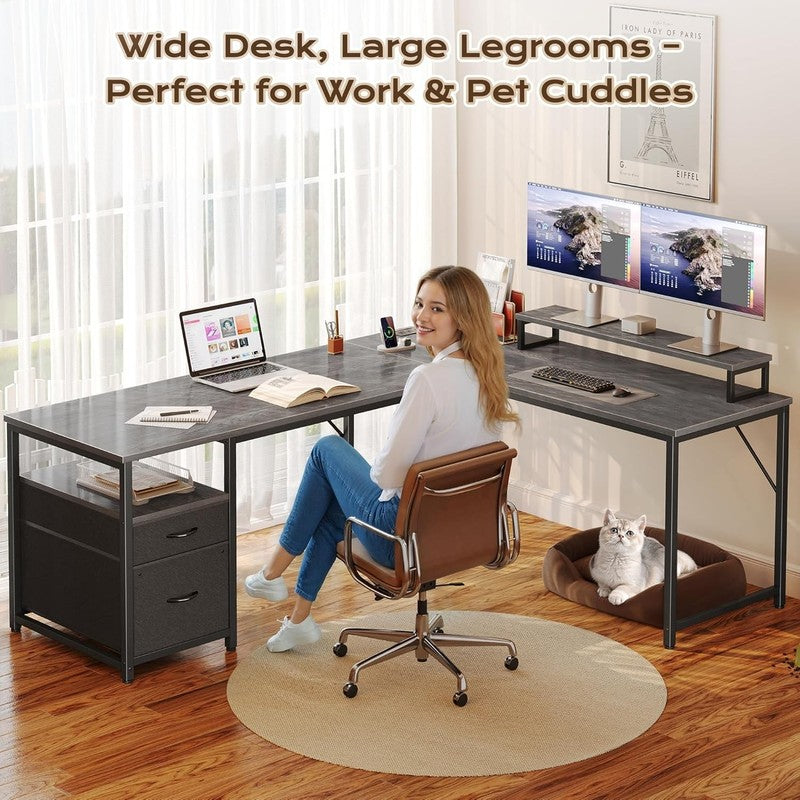 63'' L Shaped Desk w/ USB C Power Outlets Corner Office Desk Grey6