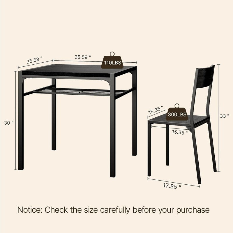 Dining Table Set for 2, 3 Piece Kitchen Table with 2 Chairs for Small Space, Apa2
