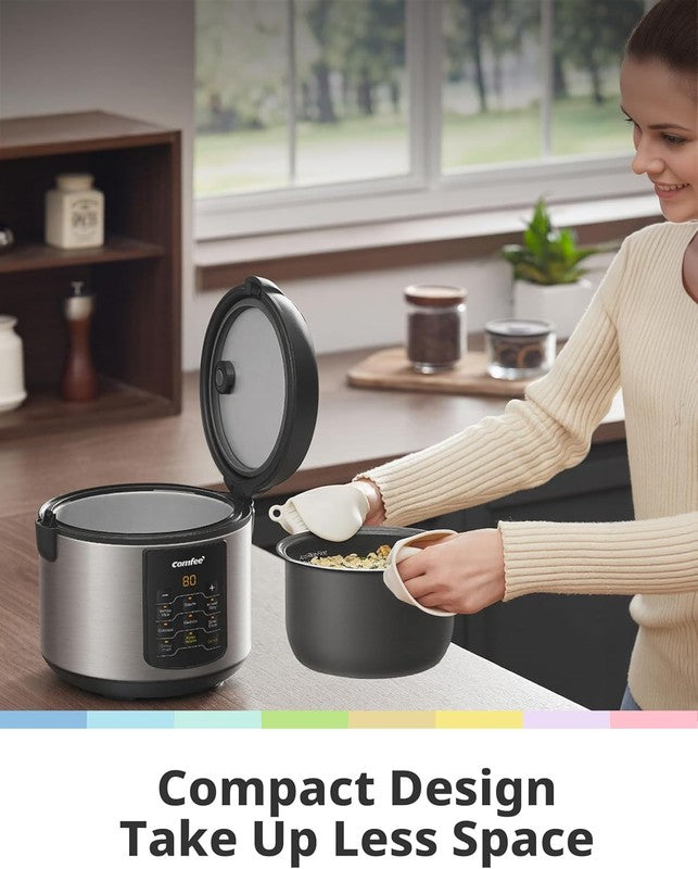 Compact Rice Cooker, 6 In 1 Stainless Steel Multi Cooker, Slow Cooker, Steamer, 4
