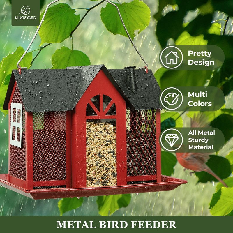 Red Metal Weatherproof Bird Feeder House, Triple Feeders for Finch & Cardinal4